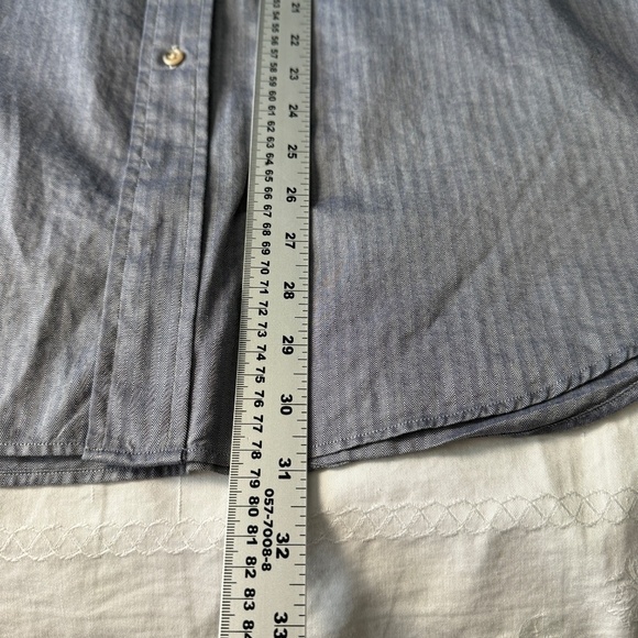 Lands' End Men's Bluish-Gray Herringbone Long Sleeve Button Up Shirt Size 17-33 - Picture 12 of 13